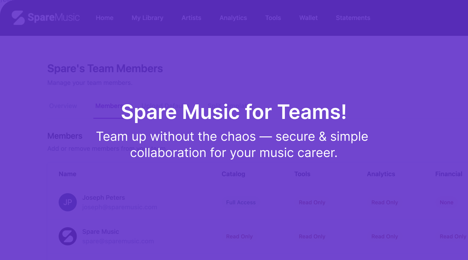 Introducing Teams on Spare Music:
Seamless Collaboration for Artists and
Labels